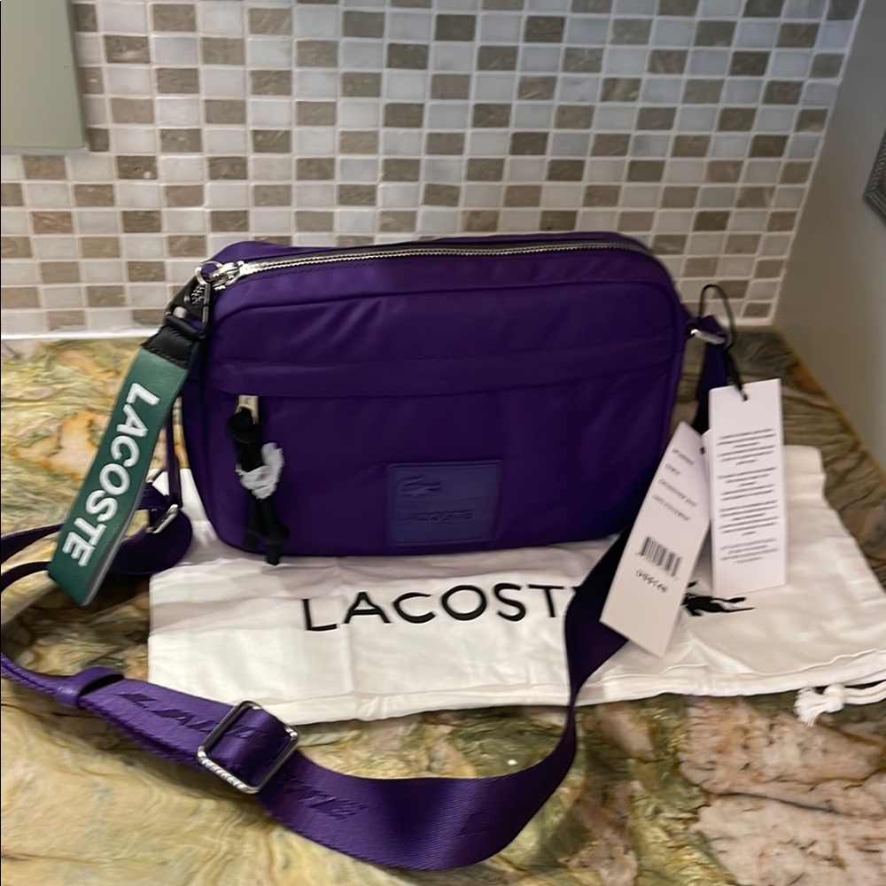 LACOSTE Purple Nylon Samui Crossbody Bag $148 NWT